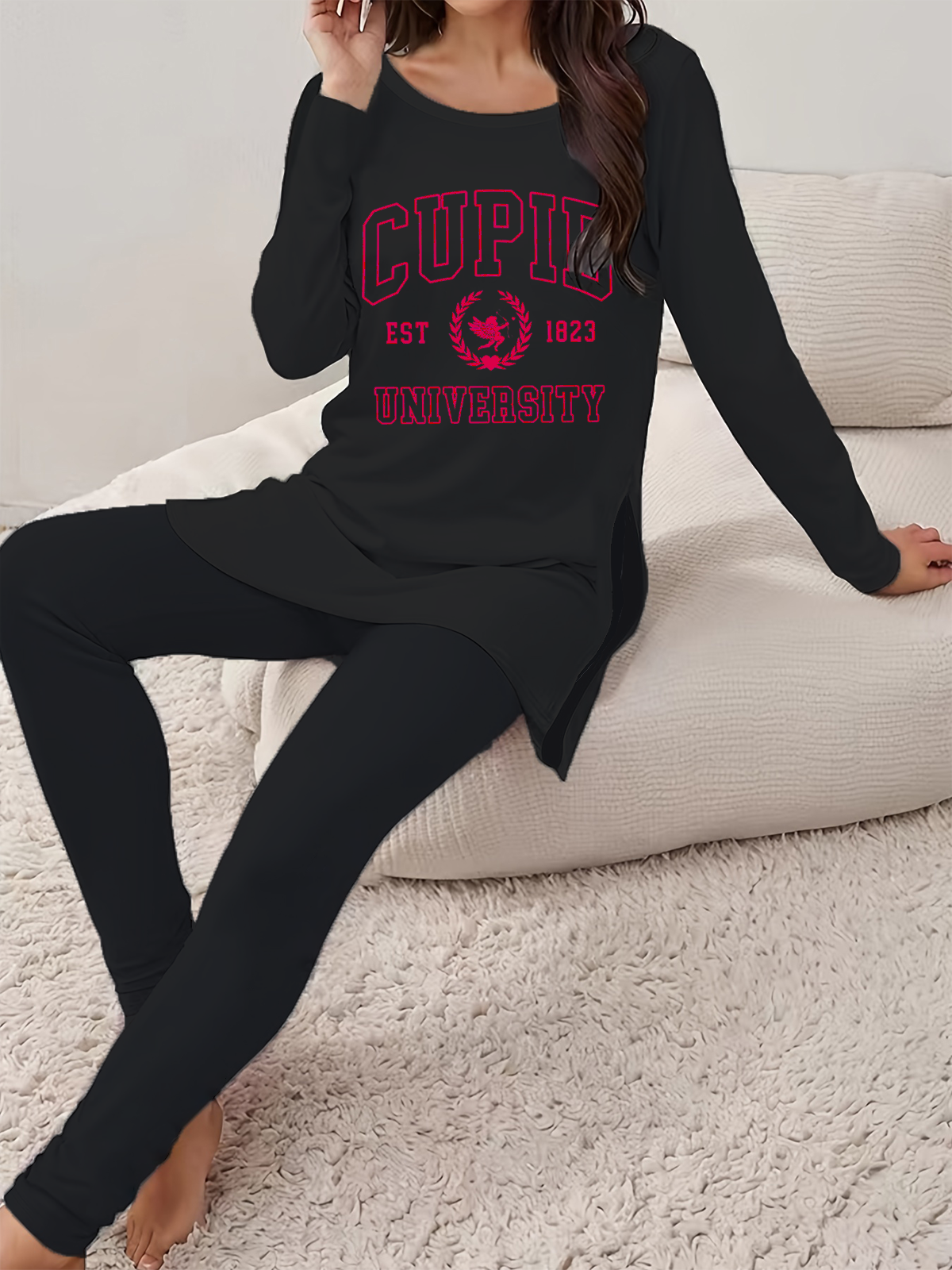 Women's Printing Text Letters Daily Going Out Two Piece Set Long Sleeve Casual Spring/Fall Top With Pants Matching Set