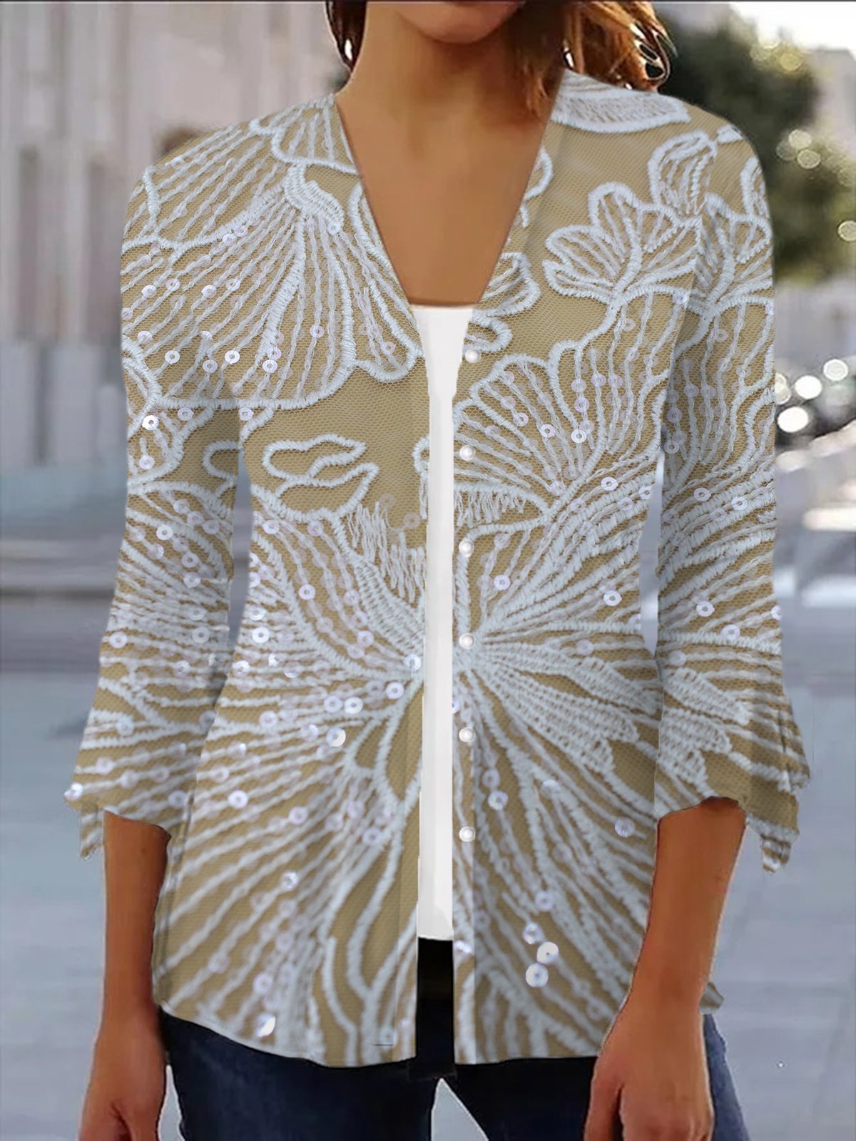 Women's Spring/Fall Cover-up Casual Floral Lightweight Cardigan