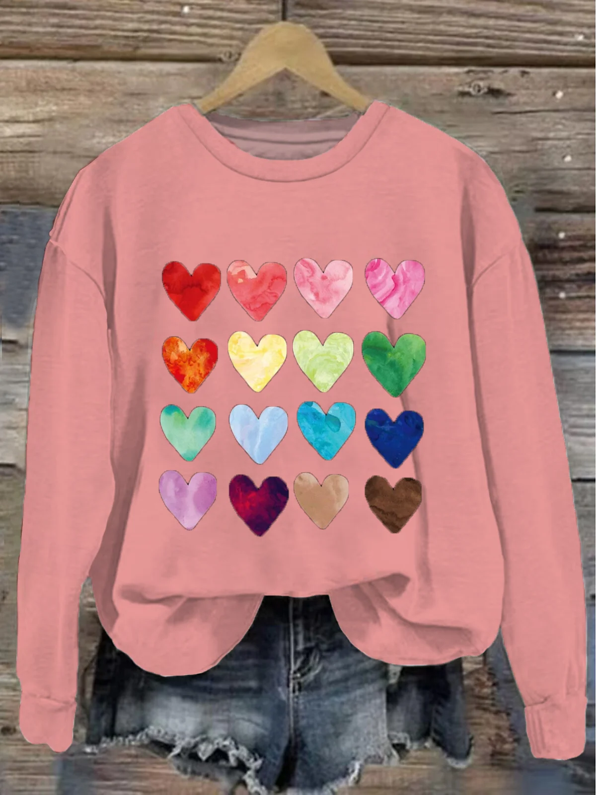 Women's Crew Neck Heart/Cordate Printing Casual Spring/Fall Long Sleeve Sweatshirt