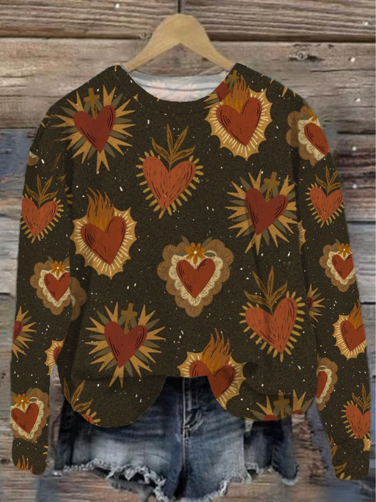 Women's Crew Neck Heart/Cordate Printing Casual Spring/Fall Long Sleeve Sweatshirt