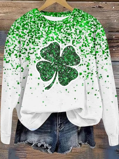 Women's Four-leaf Clover Crew Neck Casual Spring/Fall Long Sleeve Sweatshirt