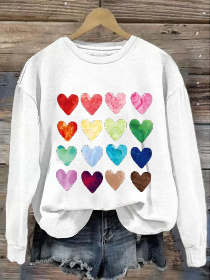 Women's Crew Neck Heart/Cordate Printing Casual Spring/Fall Long Sleeve Sweatshirt