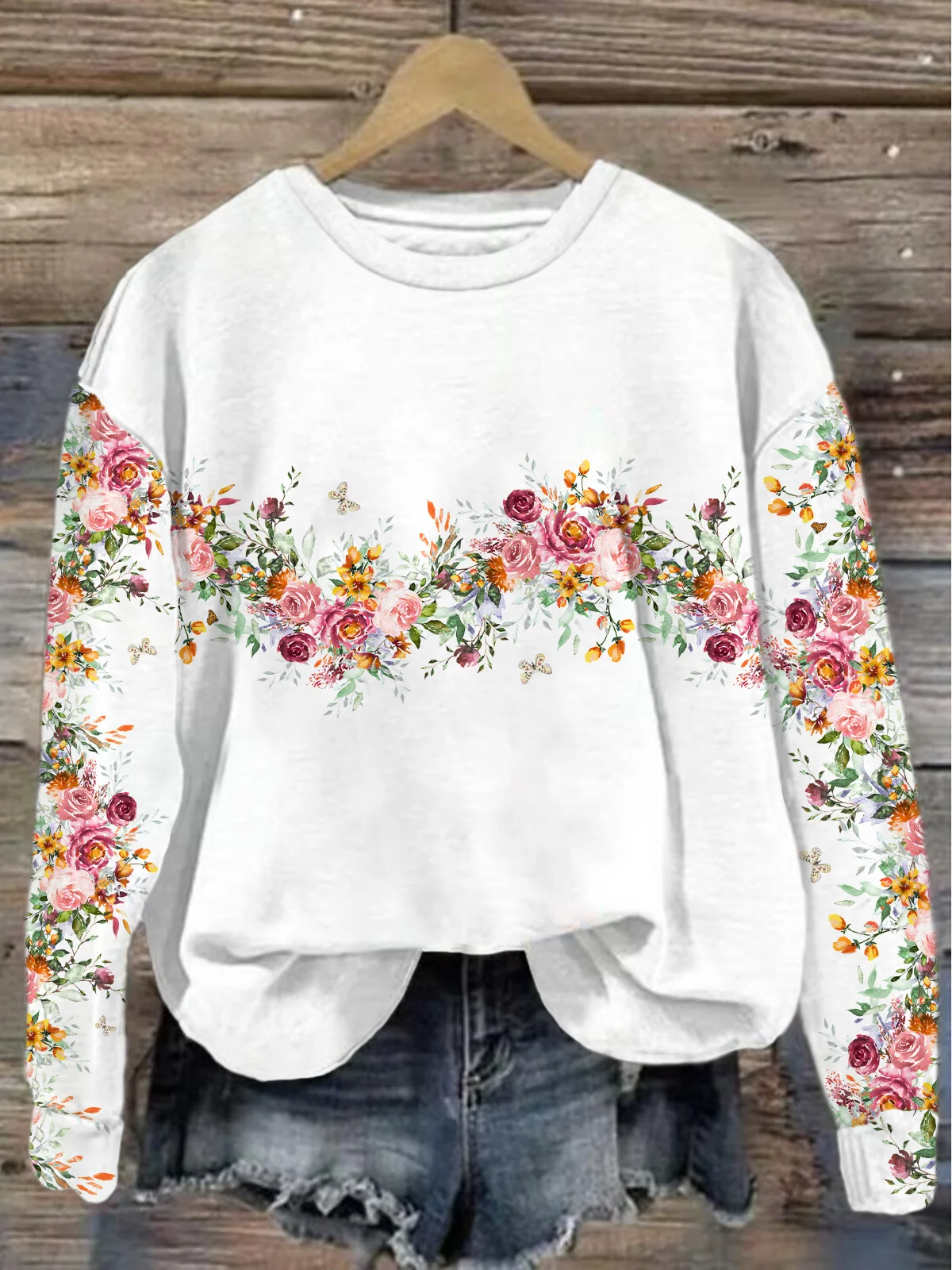 Women's Crew Neck Floral Printing Casual Spring/Fall Long Sleeve Sweatshirt