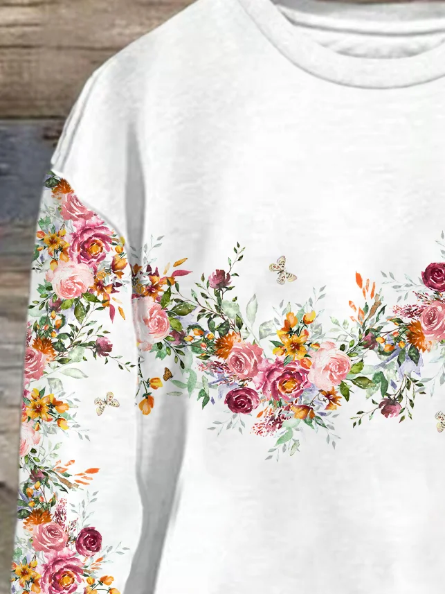 Women's Crew Neck Floral Printing Casual Spring/Fall Long Sleeve Sweatshirt