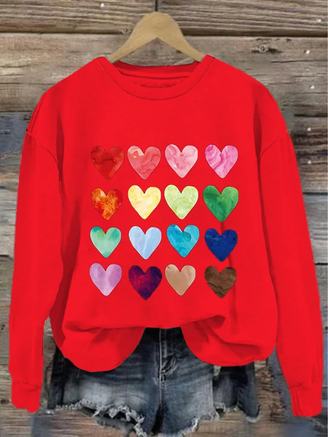 Women's Crew Neck Heart/Cordate Printing Casual Spring/Fall Long Sleeve Sweatshirt