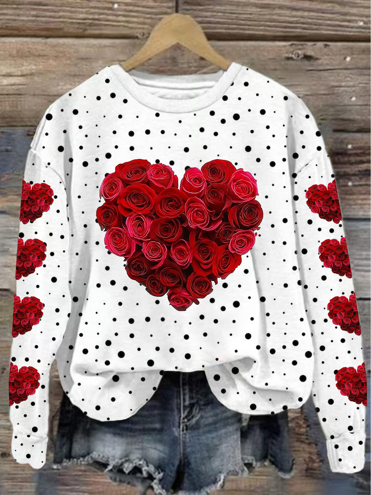 Women's Crew Neck Polka Dots Printing Casual Spring/Fall Long Sleeve Sweatshirt