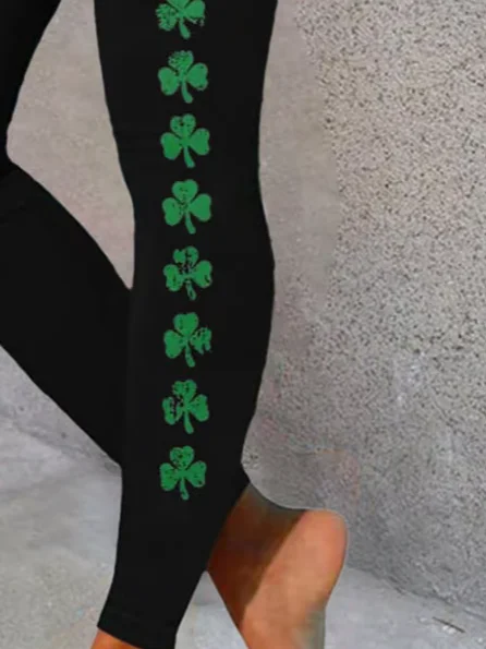 Women's Casual Shamrock Jersey All Season Printing Long Leggings