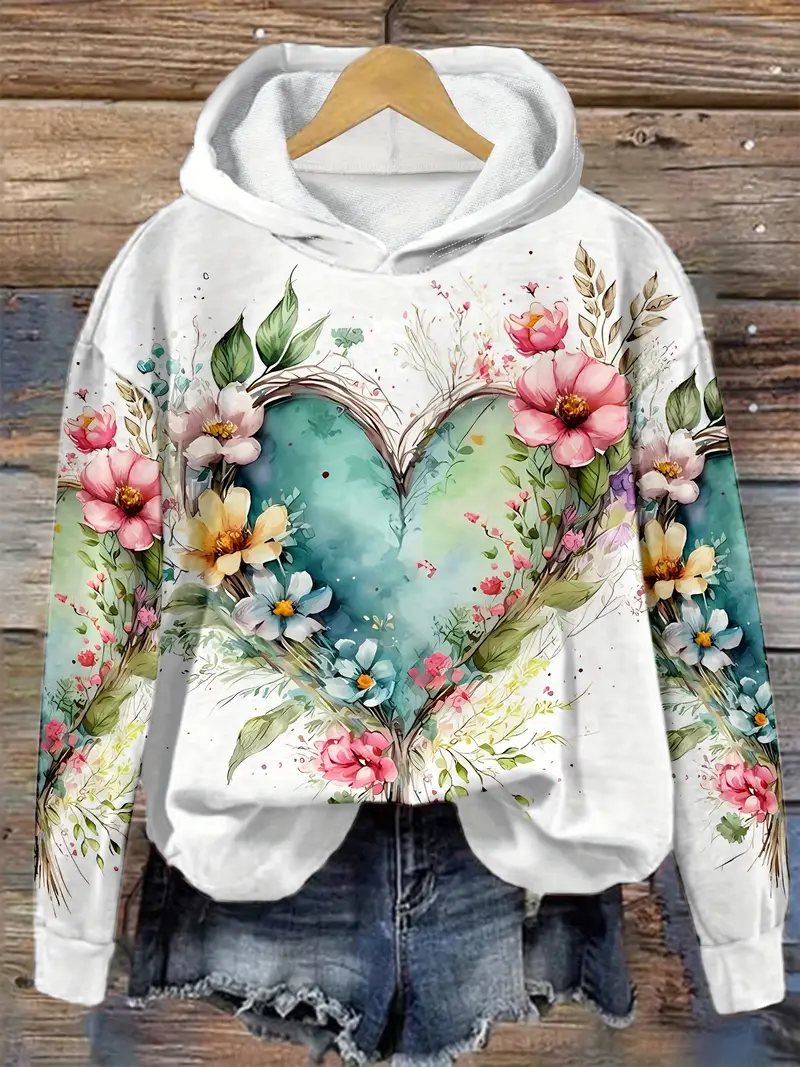 Women's Floral Spring/Fall Printing Long Sleeve Casual Daily Hoodie