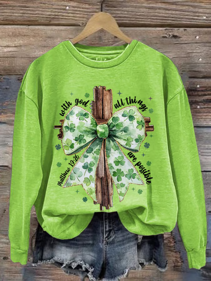 Women's Shamrock Text Letters Crew Neck Printing Casual Spring/Fall Long Sleeve Sweatshirt