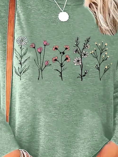 Women's Long Sleeve Tee T-shirt Spring/Fall Floral Printing Crew Neck Casual Top