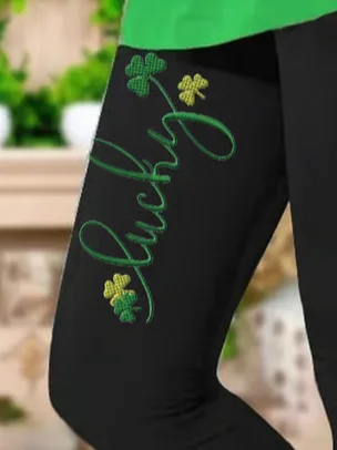 Women's Casual Text Letters Jersey St. Patrick's Day Floral Long Leggings