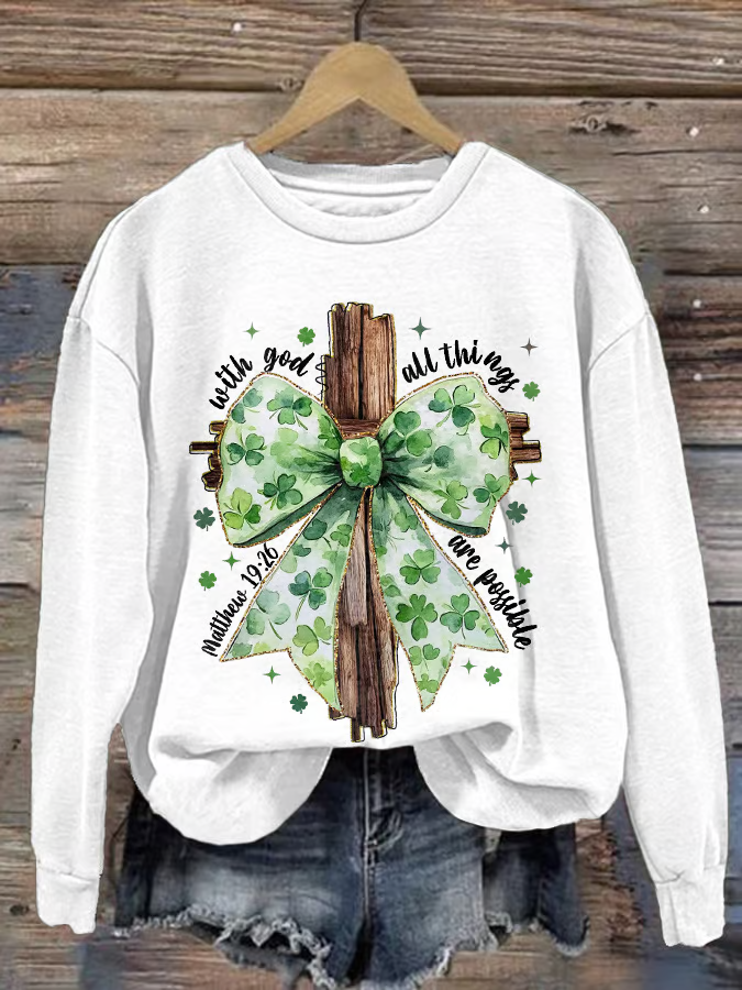 Women's Shamrock Text Letters Crew Neck Printing Casual Spring/Fall Long Sleeve Sweatshirt