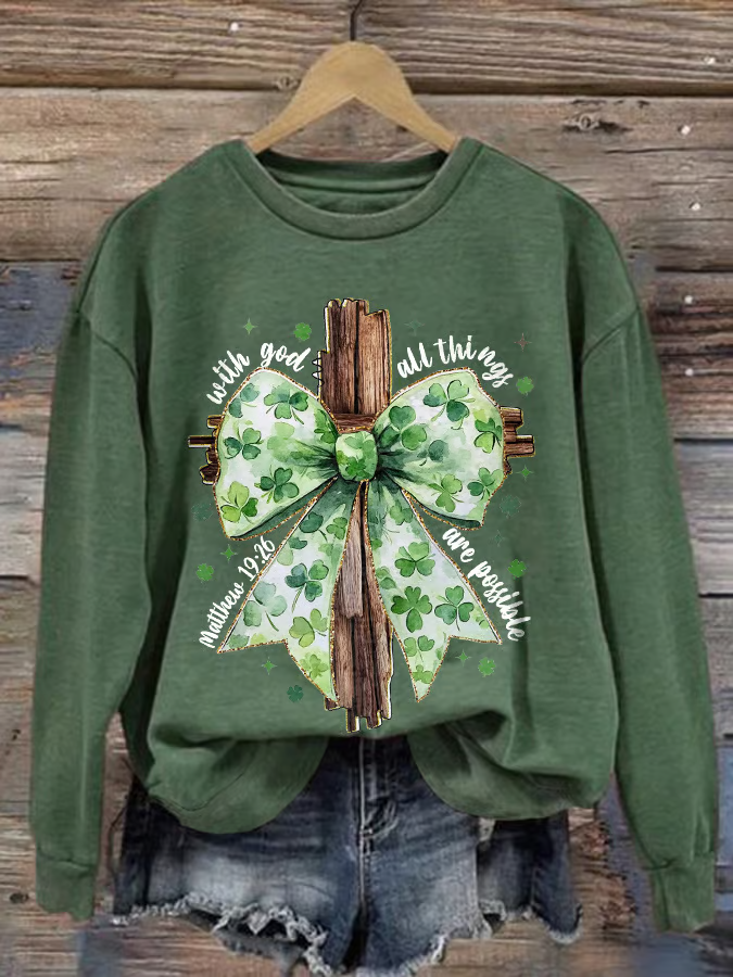 Women's Shamrock Text Letters Crew Neck Printing Casual Spring/Fall Long Sleeve Sweatshirt