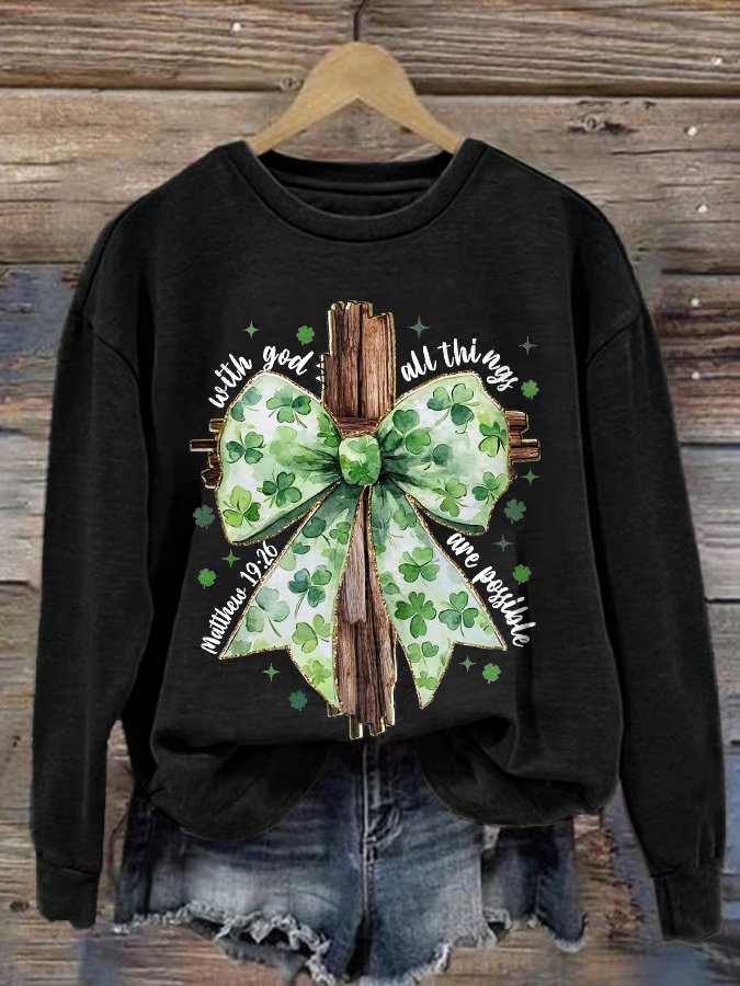 Women's Shamrock Text Letters Crew Neck Printing Casual Spring/Fall Long Sleeve Sweatshirt