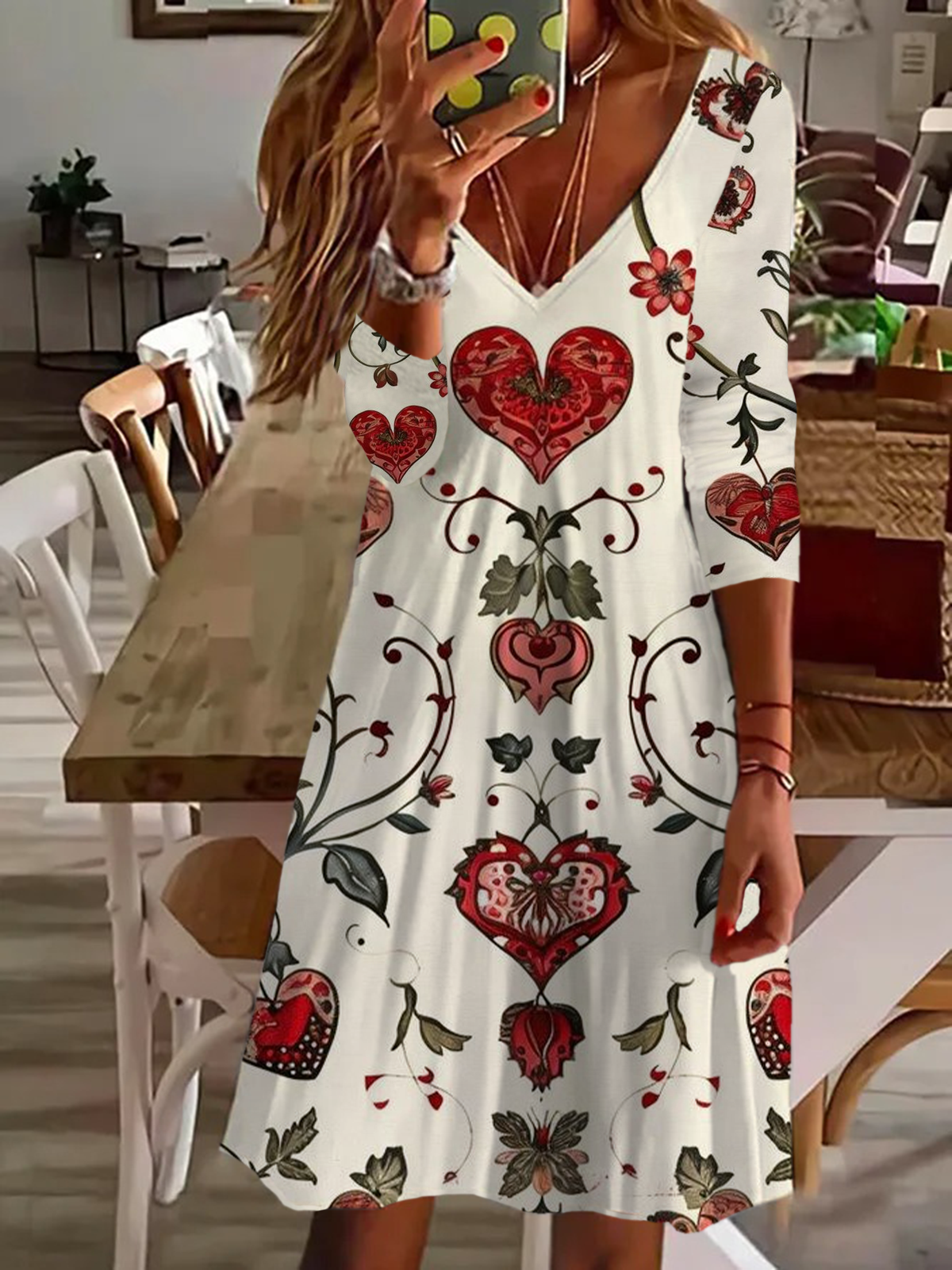 Women's Long Sleeve Summer Floral Printing Dress V Neck Daily Going Out Casual Midi Tunic A-Line Dress