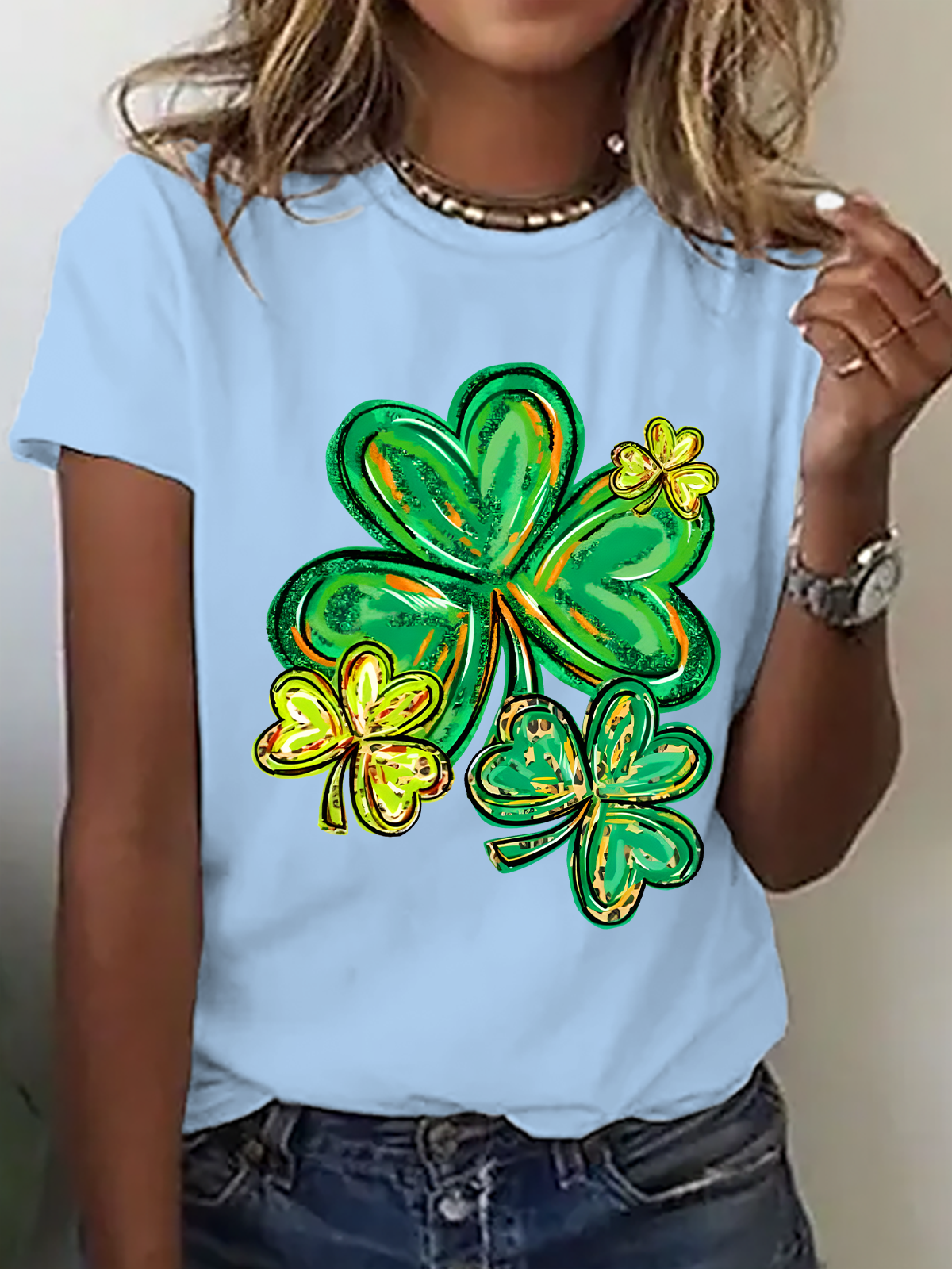 Women's Shamrock Short Sleeve Tee T-shirt Crew Neck Casual Summer Top