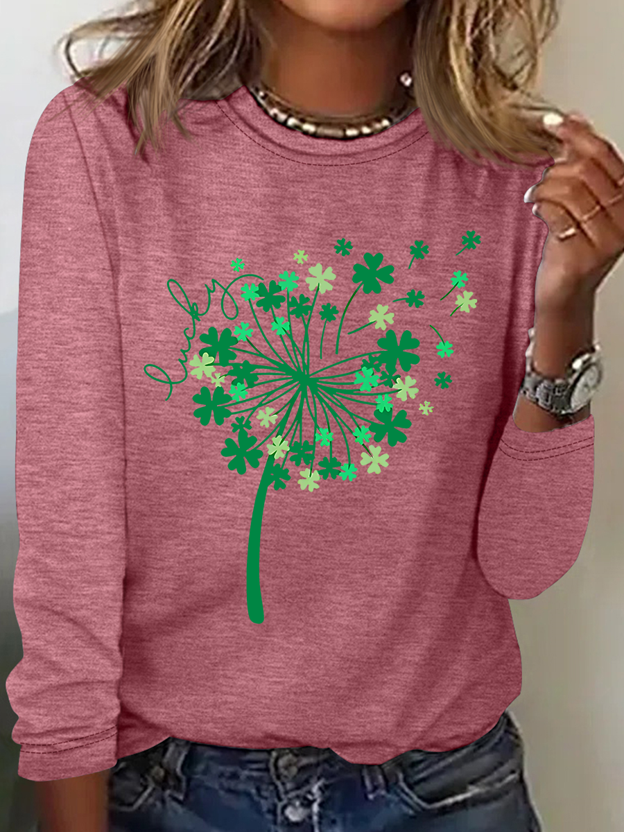 Women's Shamrock Long Sleeve Blouse_ Spring/Fall Crew Neck Daily Casual Top