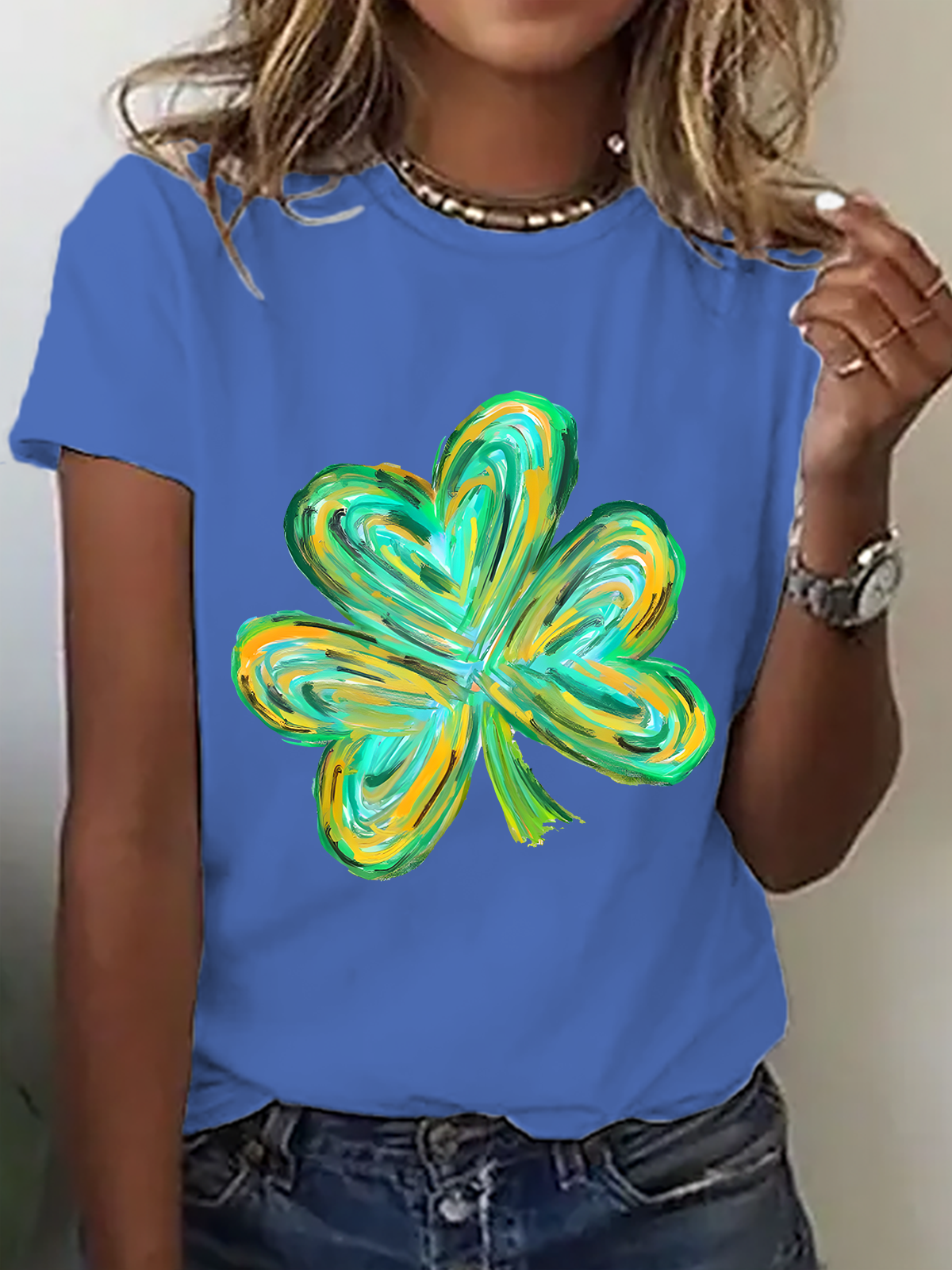 Women's Shamrock Short Sleeve Tee T-shirt Crew Neck Casual Summer Top