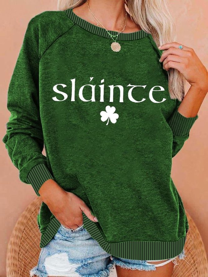 Women's Shamrock Text Letters Crew Neck Casual Spring/Fall Long Sleeve Sweatshirt