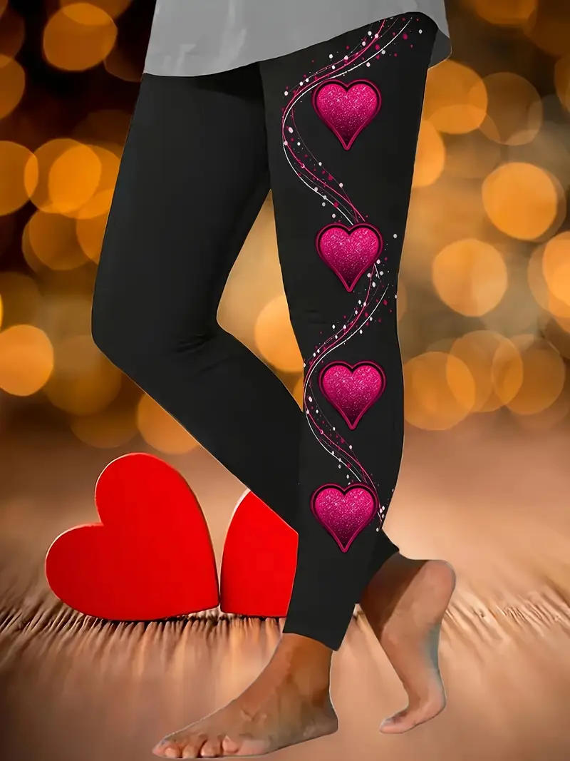 Women's Casual Heart/Cordate Jersey All Season Printing Long Leggings