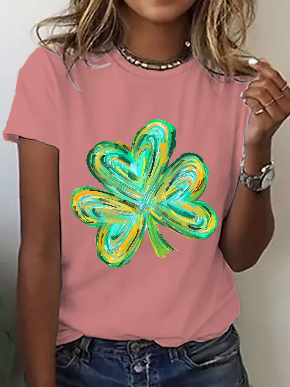 Women's Shamrock Short Sleeve Tee T-shirt Crew Neck Casual Summer Top