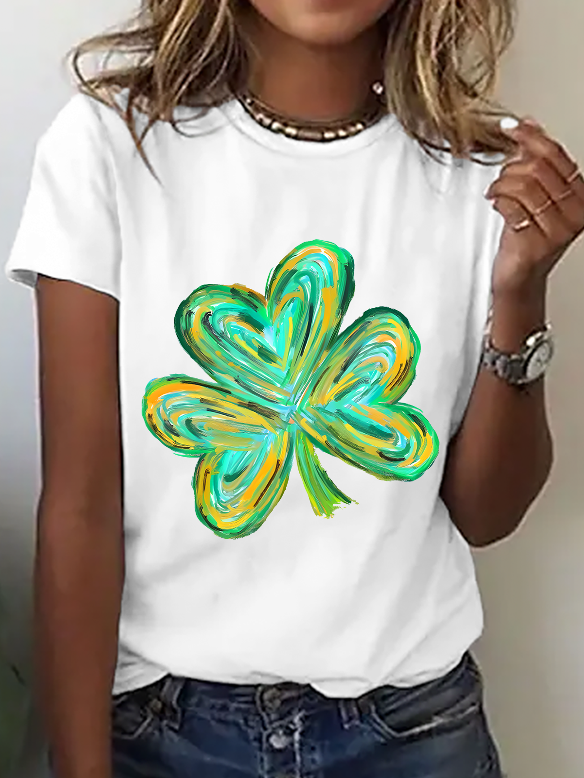 Women's Shamrock Short Sleeve Tee T-shirt Crew Neck Casual Summer Top