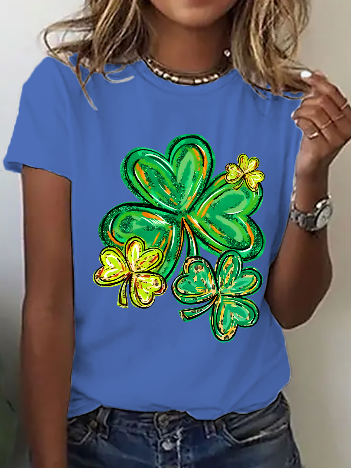 Women's Shamrock Short Sleeve Tee T-shirt Crew Neck Casual Summer Top