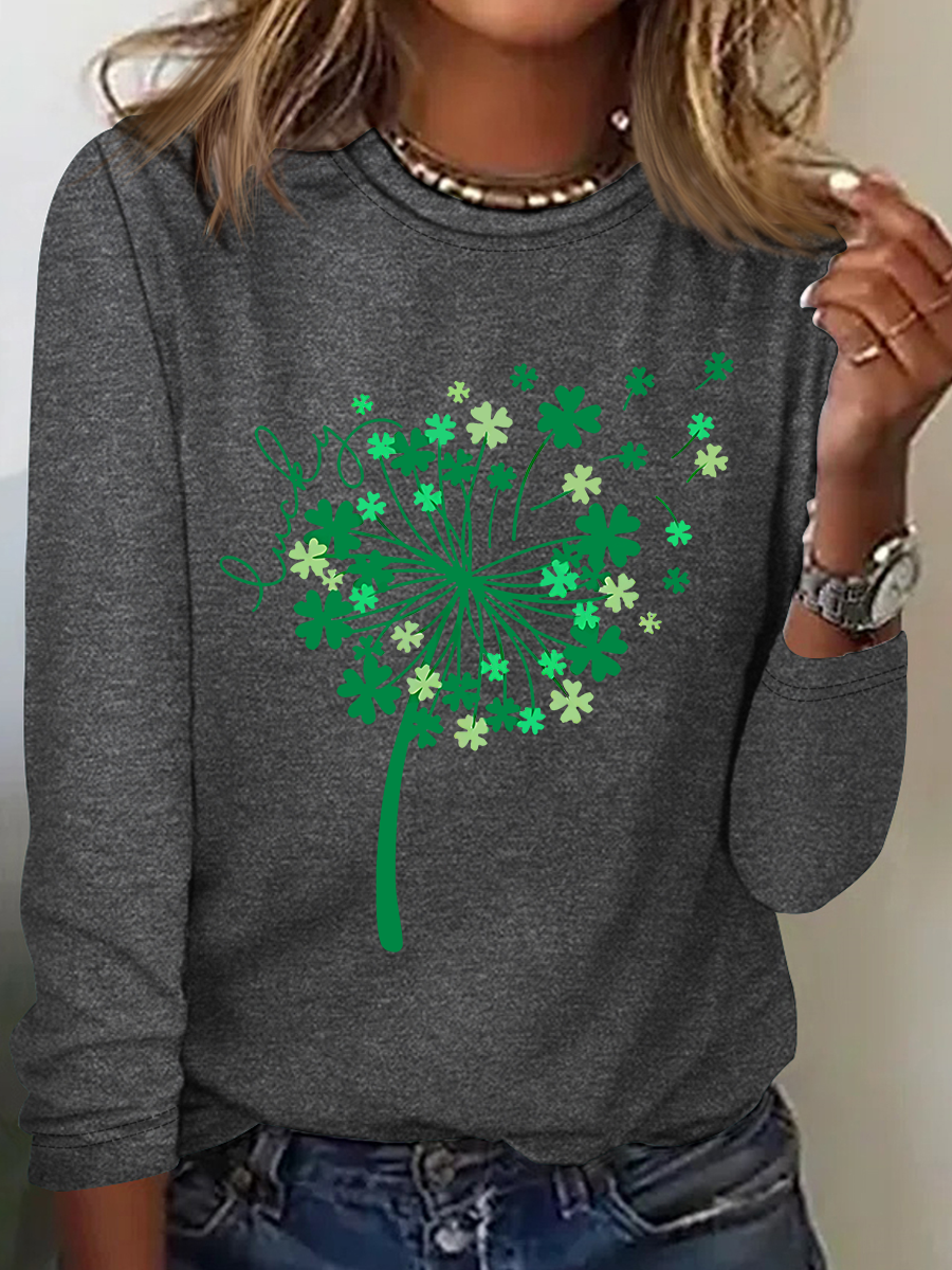 Women's Shamrock Long Sleeve Blouse_ Spring/Fall Crew Neck Daily Casual Top