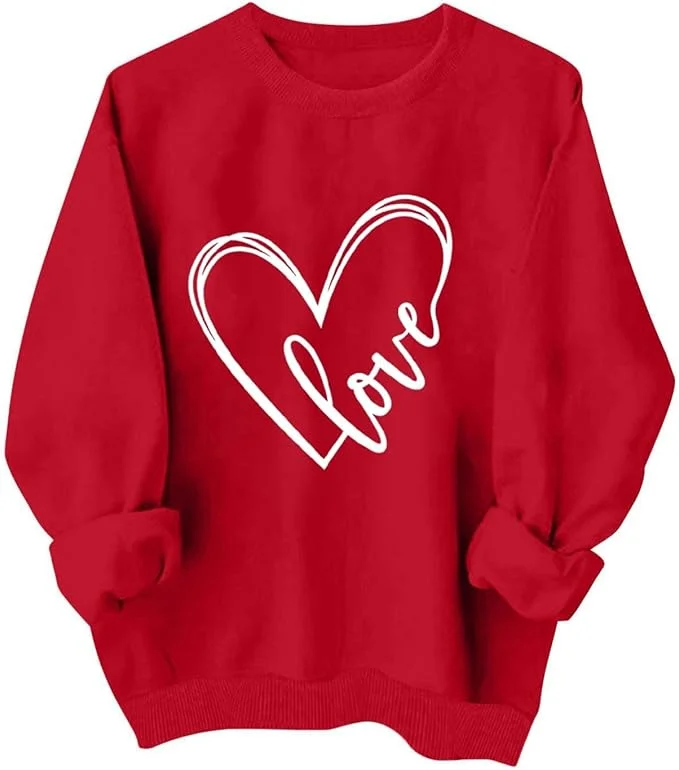 Women's Crew Neck Heart/Cordate Casual Spring/Fall Long Sleeve Sweatshirt