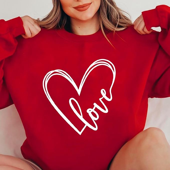 Women's Crew Neck Heart/Cordate Casual Spring/Fall Long Sleeve Sweatshirt