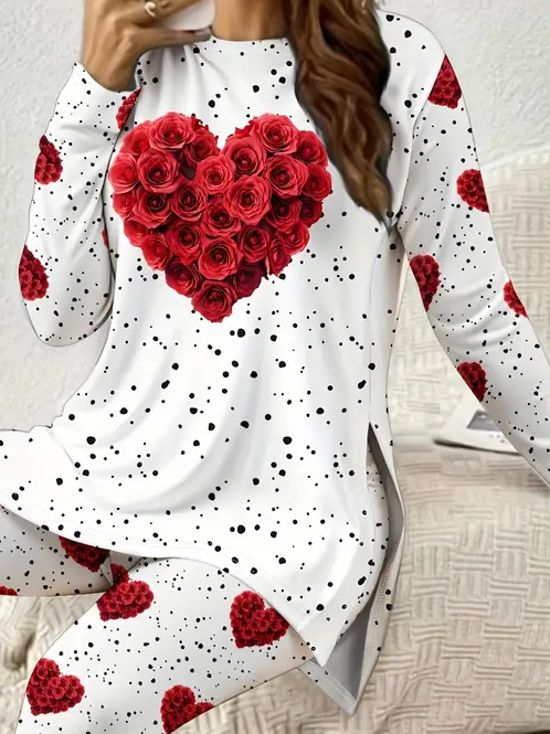 Women's Printing Polka Dots Daily Going Out Two Piece Set Long Sleeve Casual Spring/Fall Top With Pants Matching Set