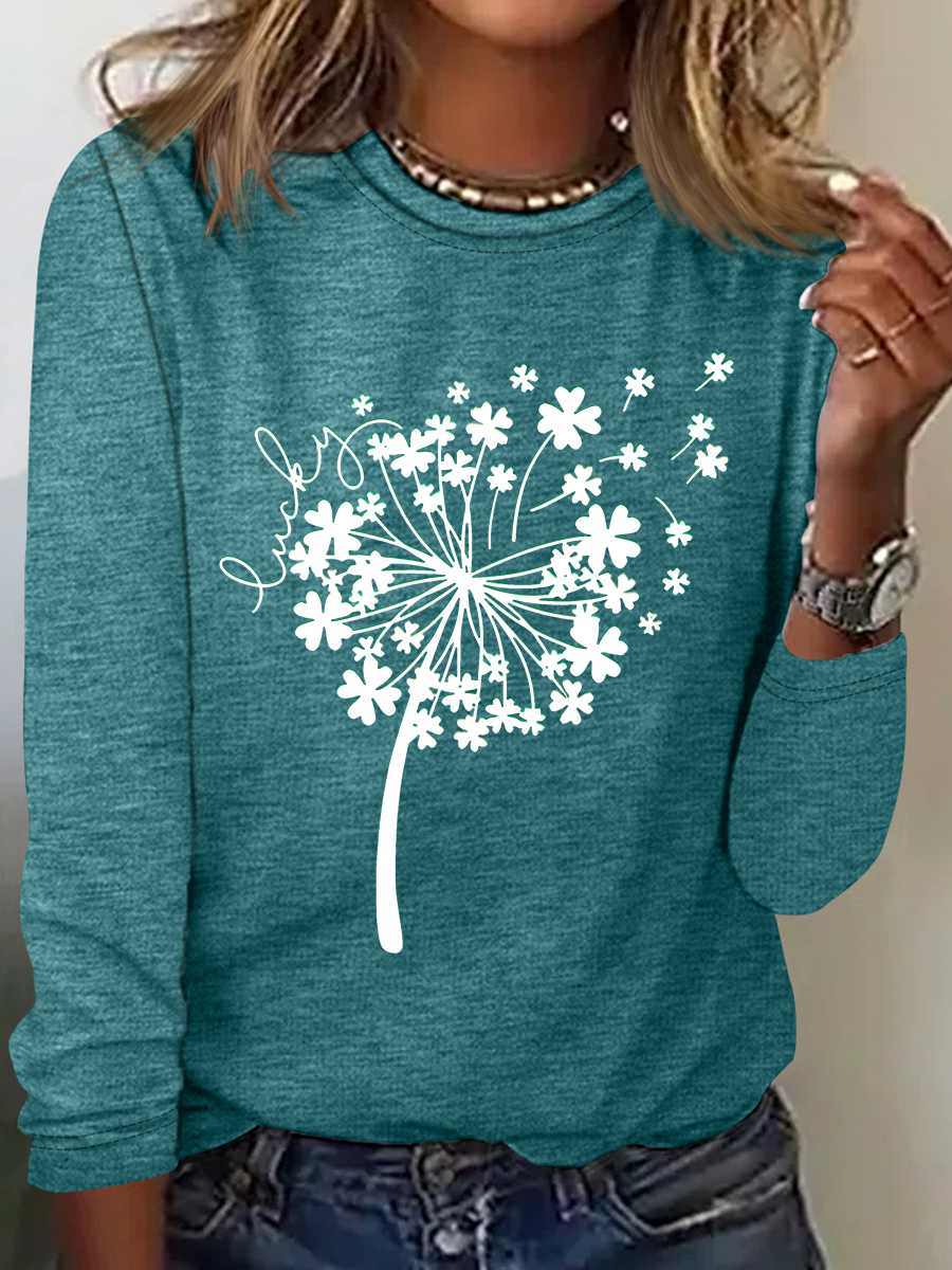 Women's Shamrock Long Sleeve Blouse_ Spring/Fall Crew Neck Daily Casual Top