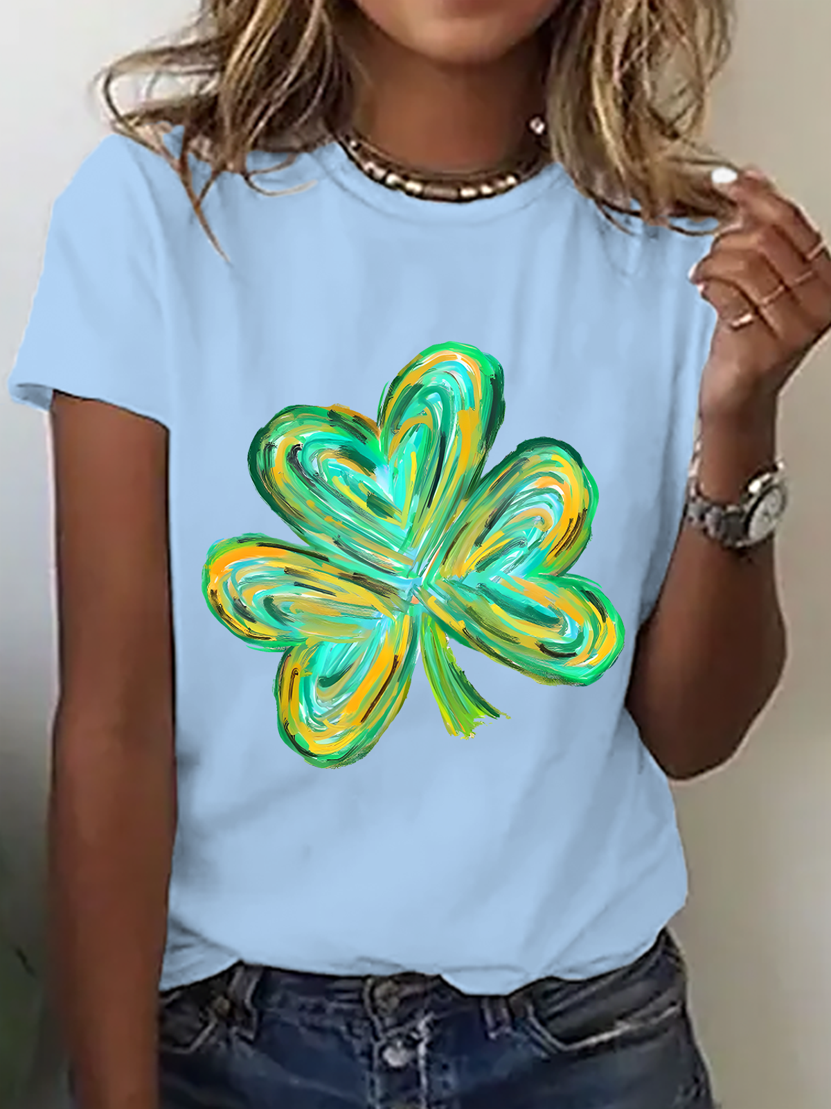 Women's Shamrock Short Sleeve Tee T-shirt Crew Neck Casual Summer Top