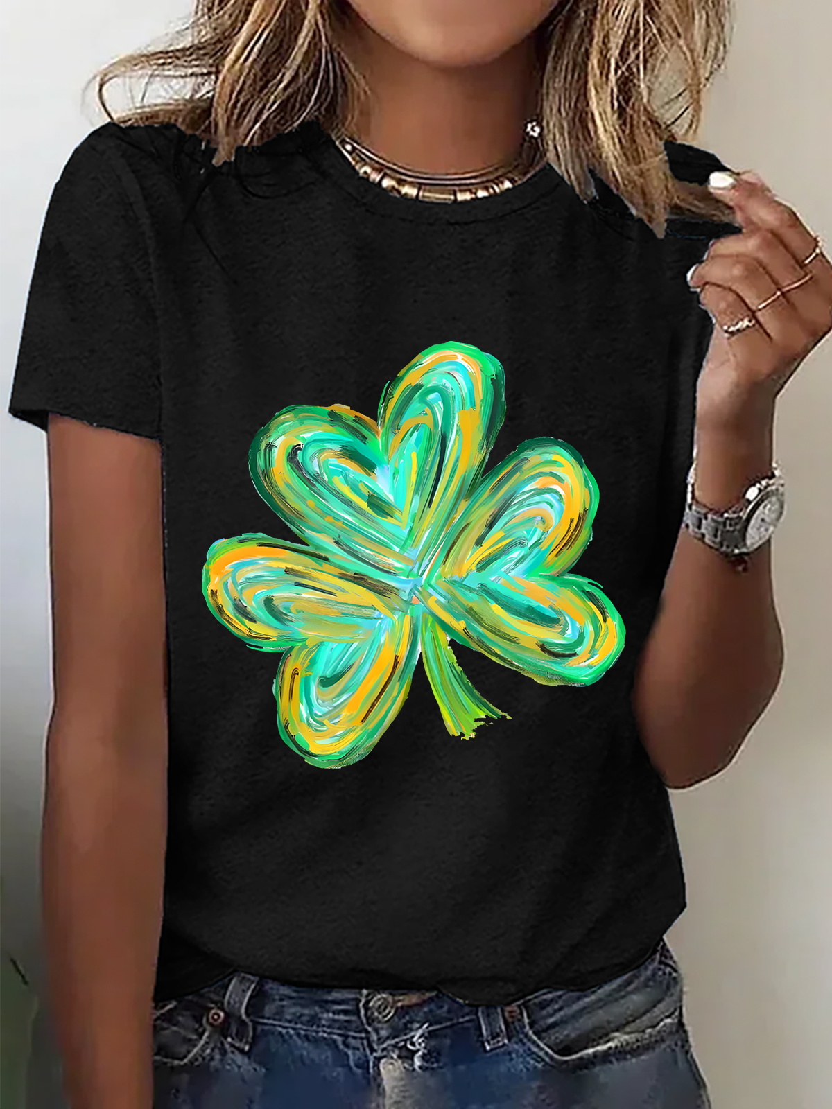 Women's Shamrock Short Sleeve Tee T-shirt Crew Neck Casual Summer Top