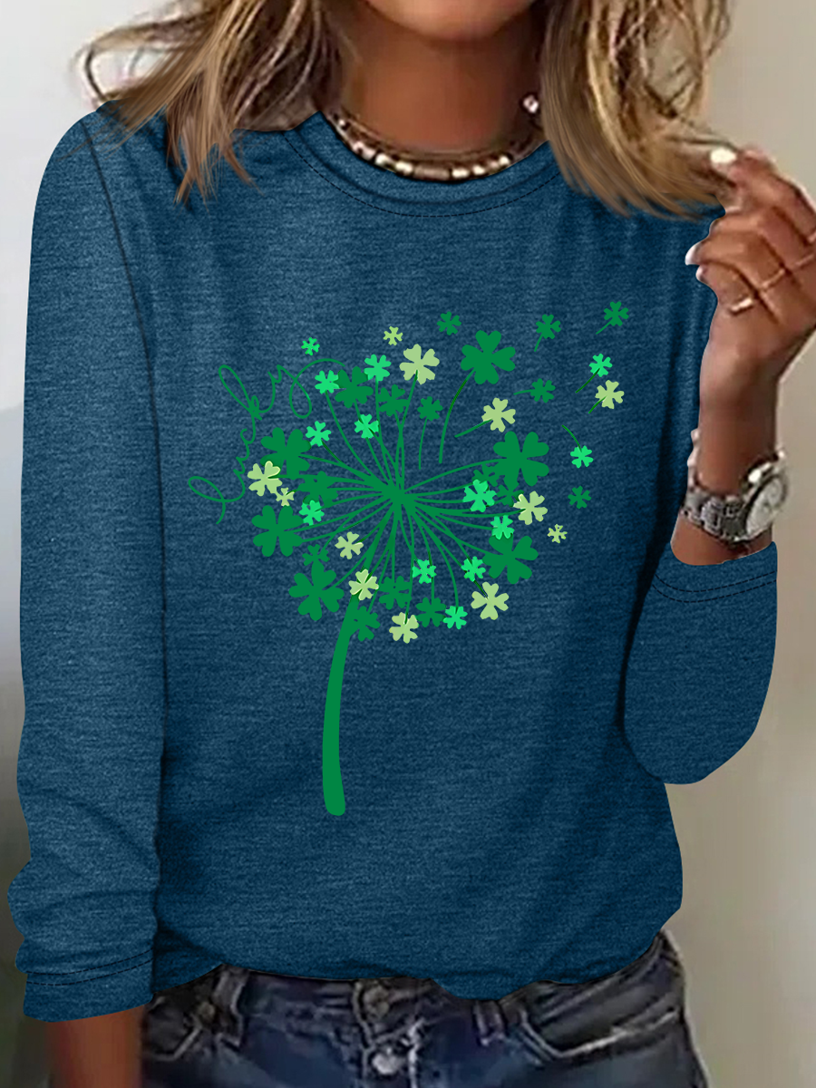 Women's Shamrock Long Sleeve Blouse_ Spring/Fall Crew Neck Daily Casual Top