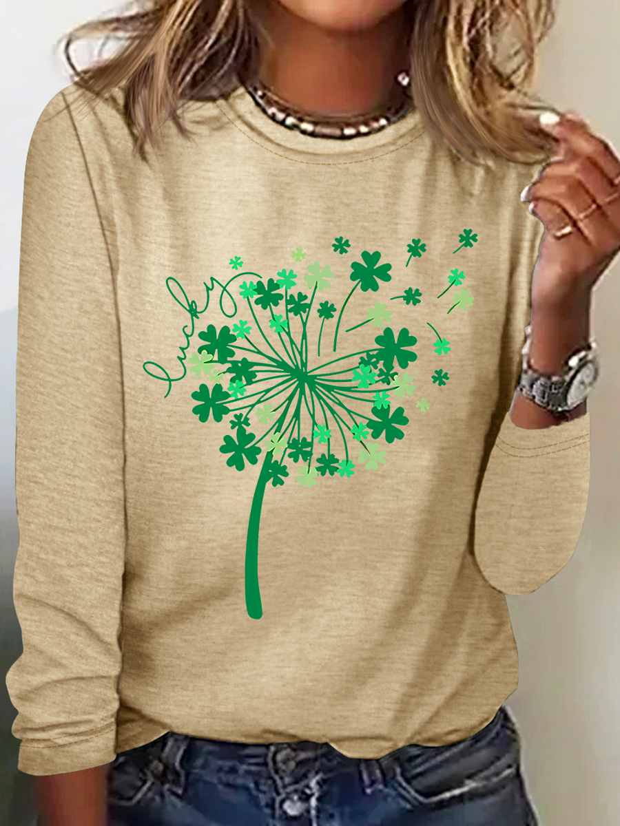 Women's Shamrock Long Sleeve Blouse_ Spring/Fall Crew Neck Daily Casual Top