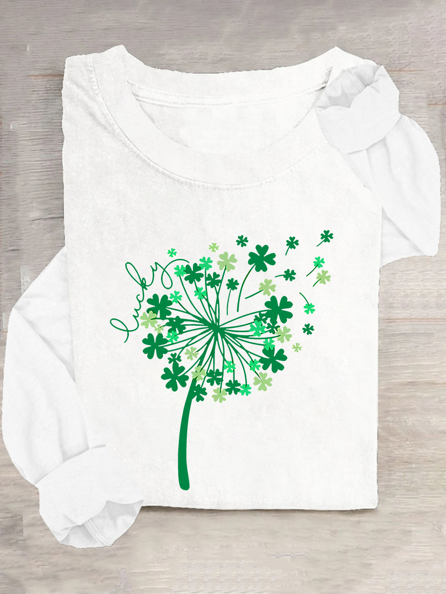 Women's Shamrock Long Sleeve Blouse_ Spring/Fall Crew Neck Daily Casual Top