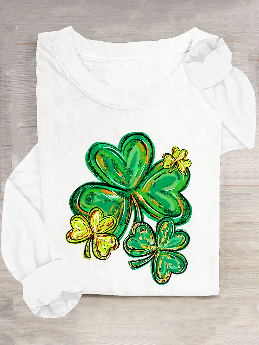 Women's Shamrock Long Sleeve Blouse_ Spring/Fall Crew Neck Daily Casual Top