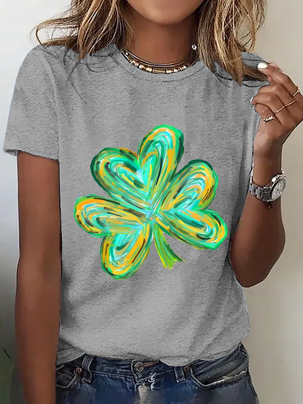 Women's Shamrock Short Sleeve Tee T-shirt Crew Neck Casual Summer Top