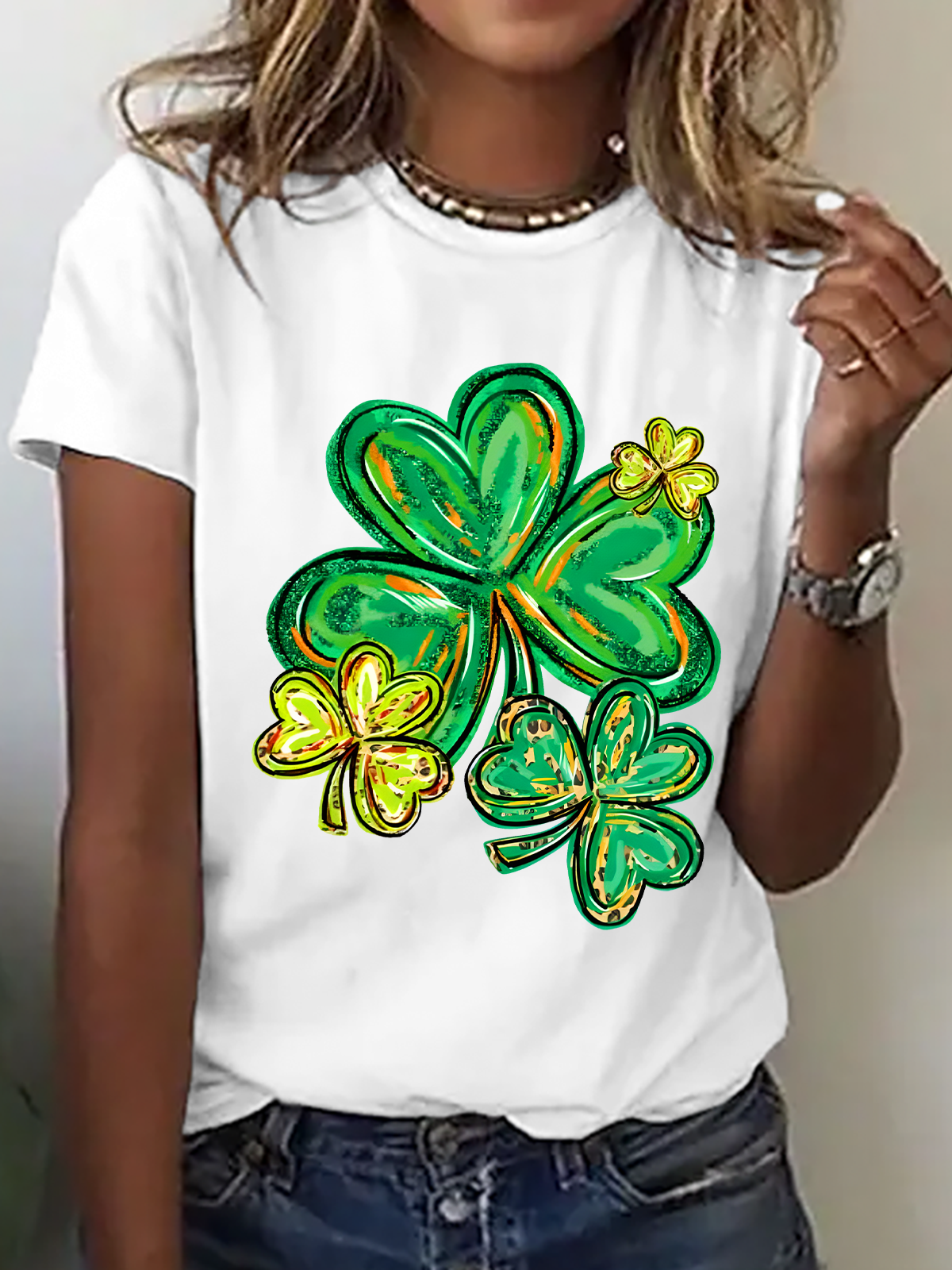 Women's Shamrock Short Sleeve Tee T-shirt Crew Neck Casual Summer Top