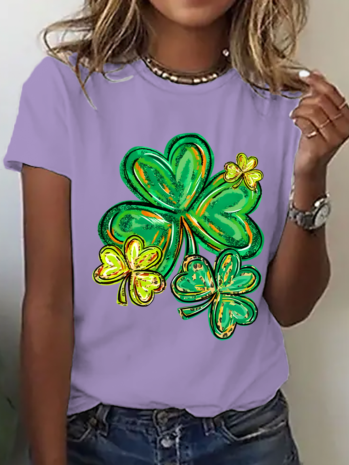 Women's Shamrock Short Sleeve Tee T-shirt Crew Neck Casual Summer Top