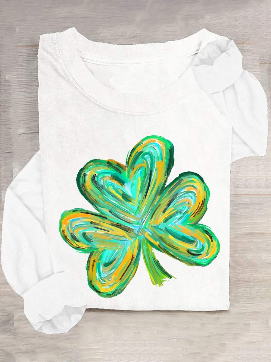 Women's Shamrock Long Sleeve Blouse_ Spring/Fall Crew Neck Daily Casual Top