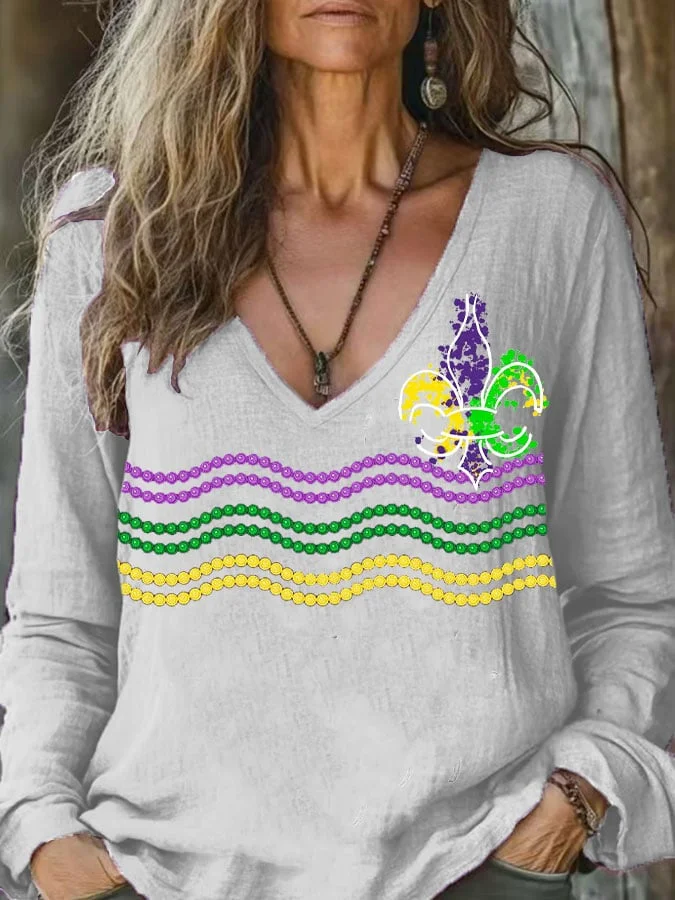 Women's Long Sleeve Tee T-shirt Spring/Fall Striped Printing V Neck Casual Top