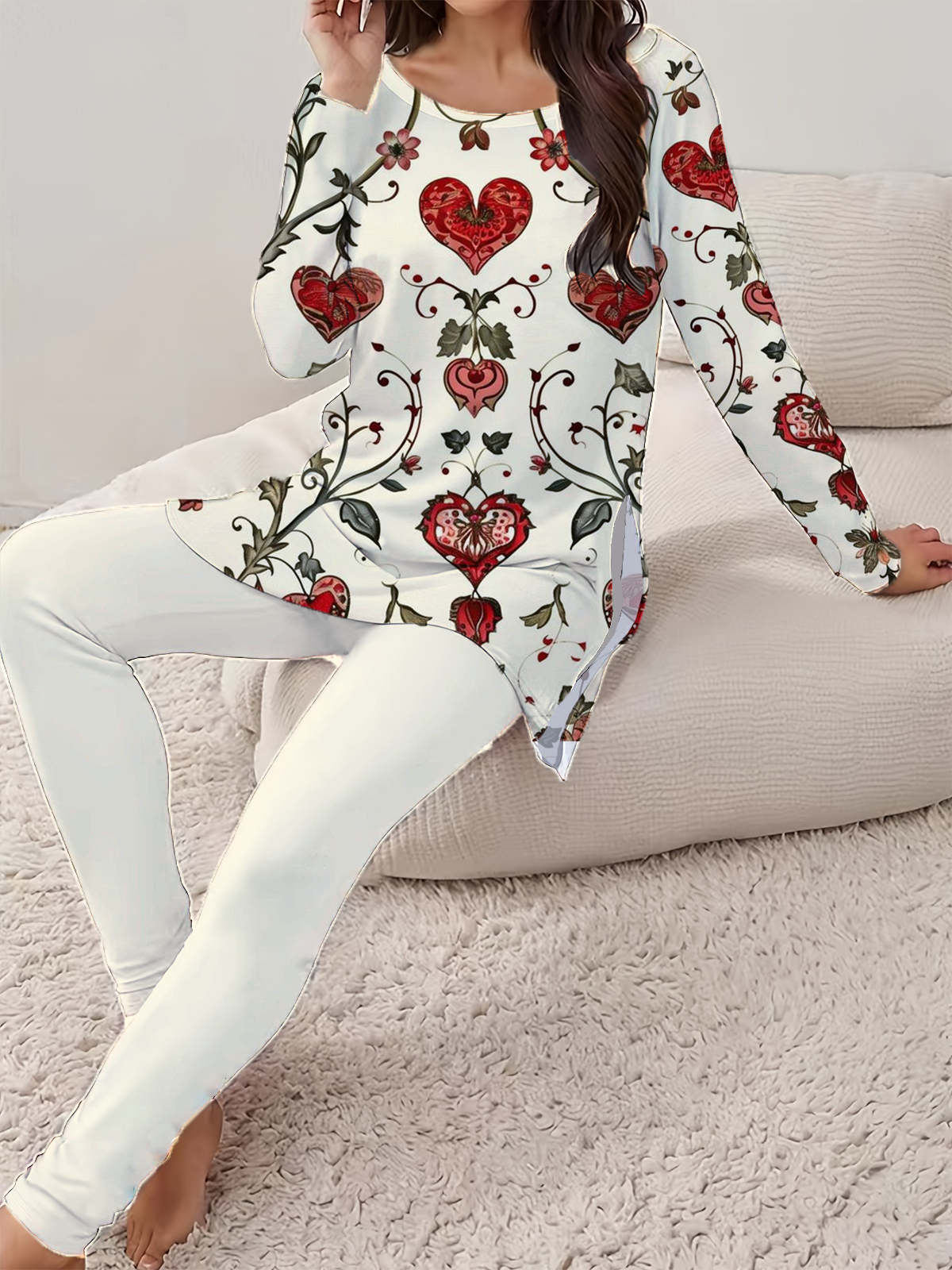 Women's Printing Floral Daily Going Out Two Piece Set Long Sleeve Casual Spring/Fall Top With Pants Matching Set