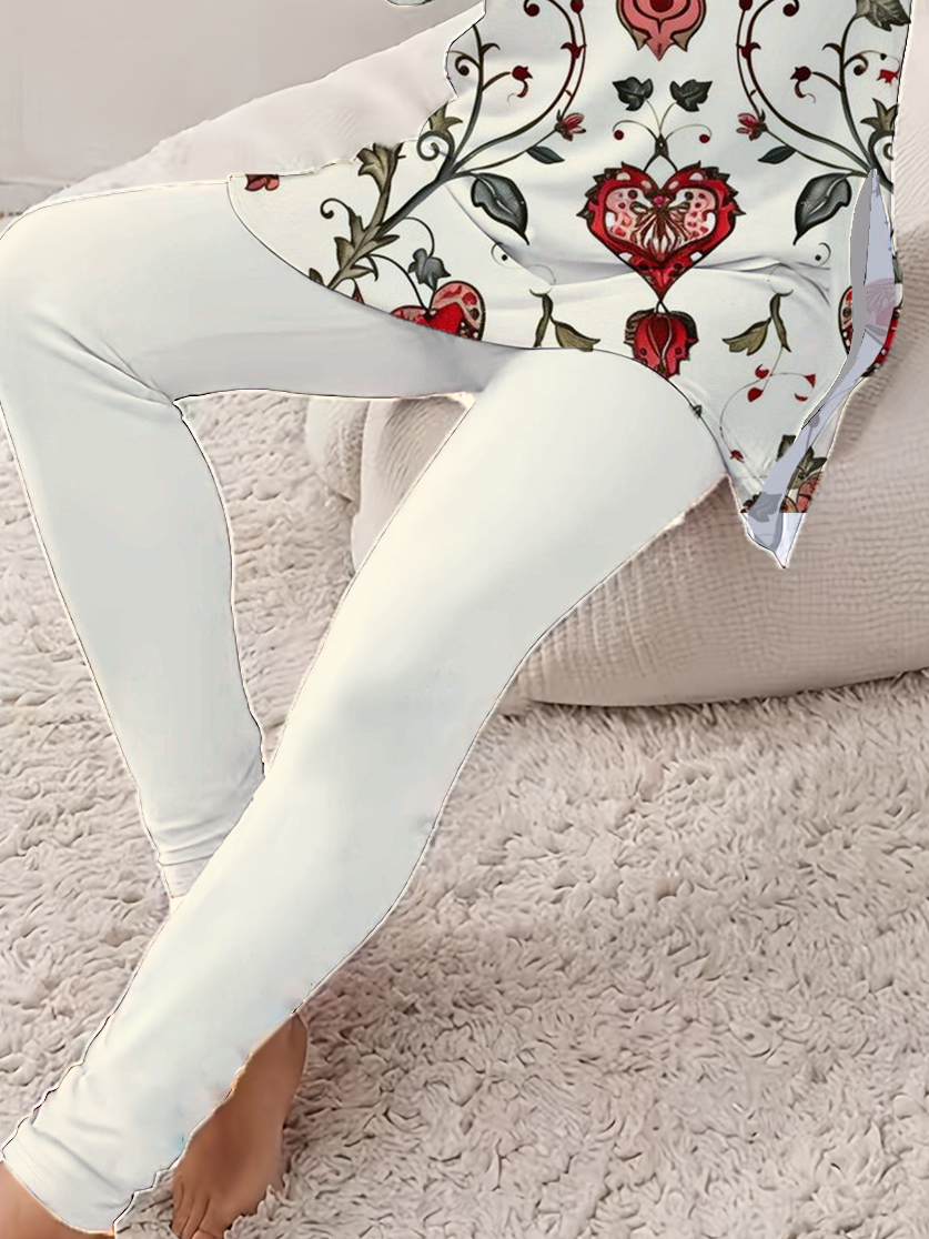 Women's Printing Floral Daily Going Out Two Piece Set Long Sleeve Casual Spring/Fall Top With Pants Matching Set