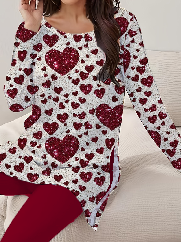 Women's Printing Heart/Cordate Daily Going Out Two Piece Set Long Sleeve Casual Spring/Fall Top With Pants Matching Set