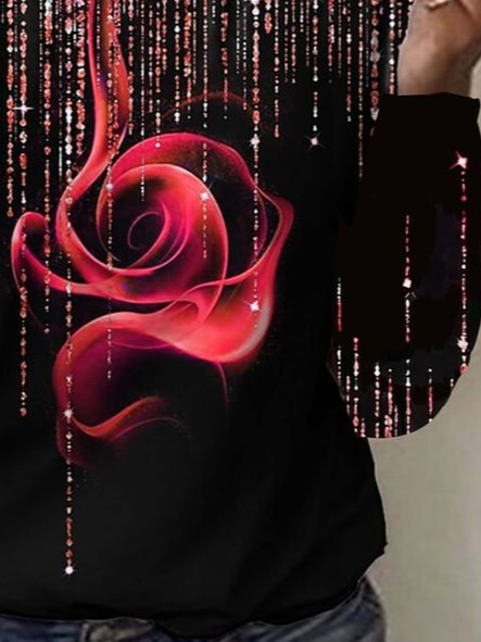 Women's Long Sleeve Tee T-shirt Spring/Fall Floral Printing Crew Neck Casual Top