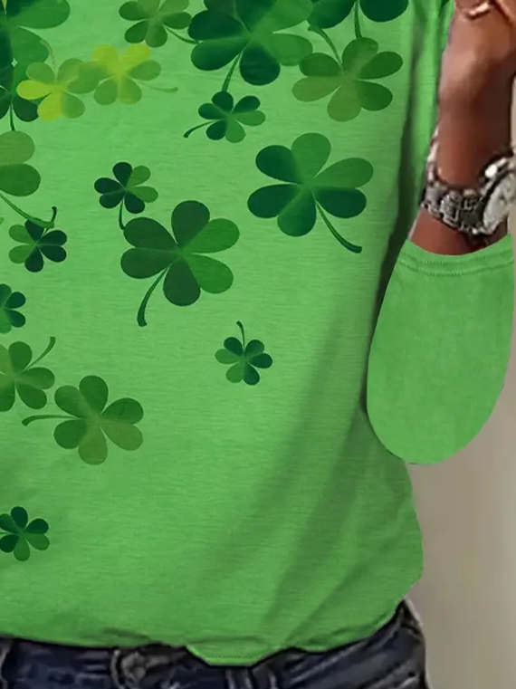 Women's Long Sleeve Tee T-shirt Spring/Fall Shamrock St. Patrick's Day Floral Casual Top