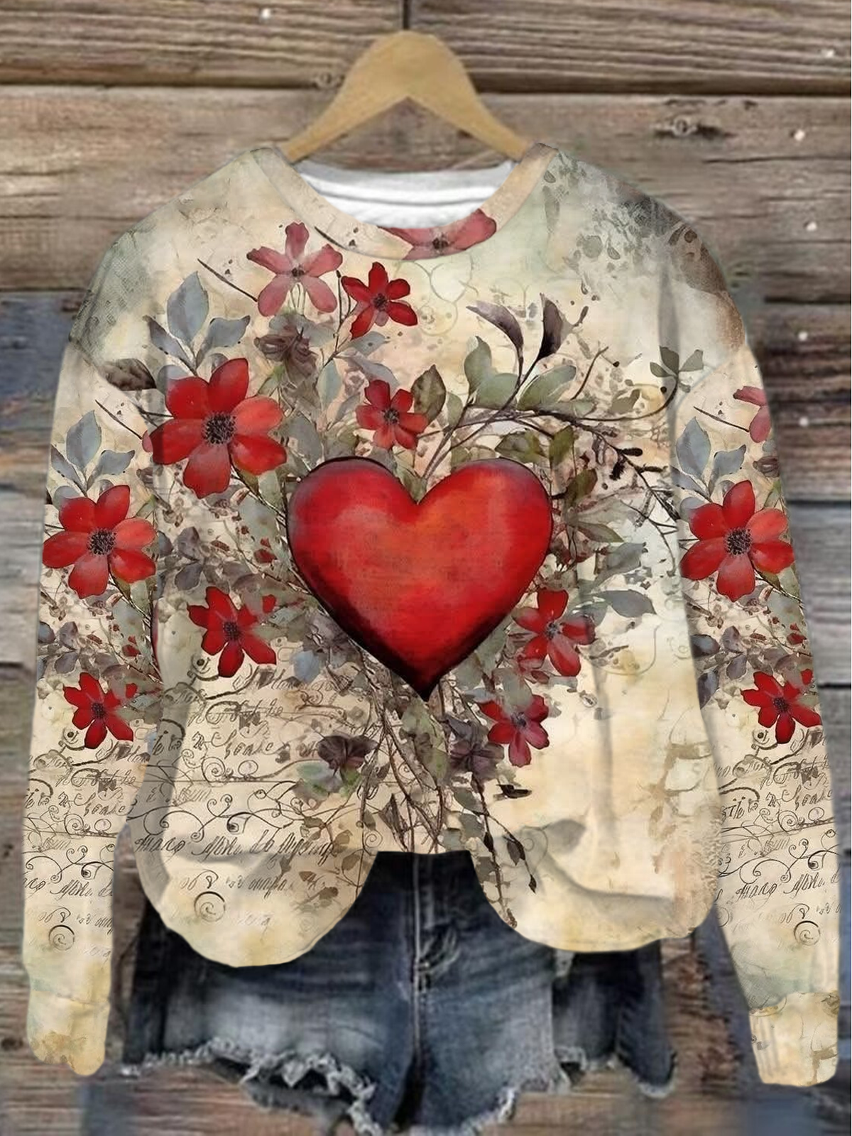 Women's Crew Neck Floral Printing Casual Spring/Fall Long Sleeve Sweatshirt