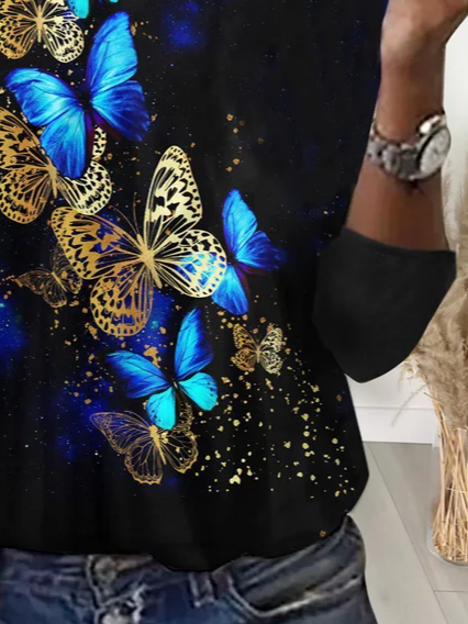 Women's Long Sleeve Tee T-shirt Spring/Fall Butterfly Printing Crew Neck Casual Graphic Tee Top